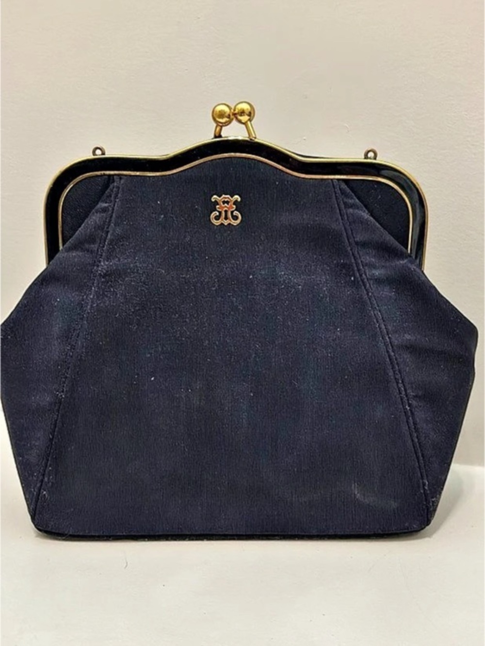 Bienen Davis Vintage Navy Kiss-Lock Frame Purse